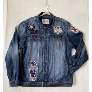Y2K Parish Nation Men’s Jean Jacket Champions Patchwork Denim Vintage Size 3XL.
